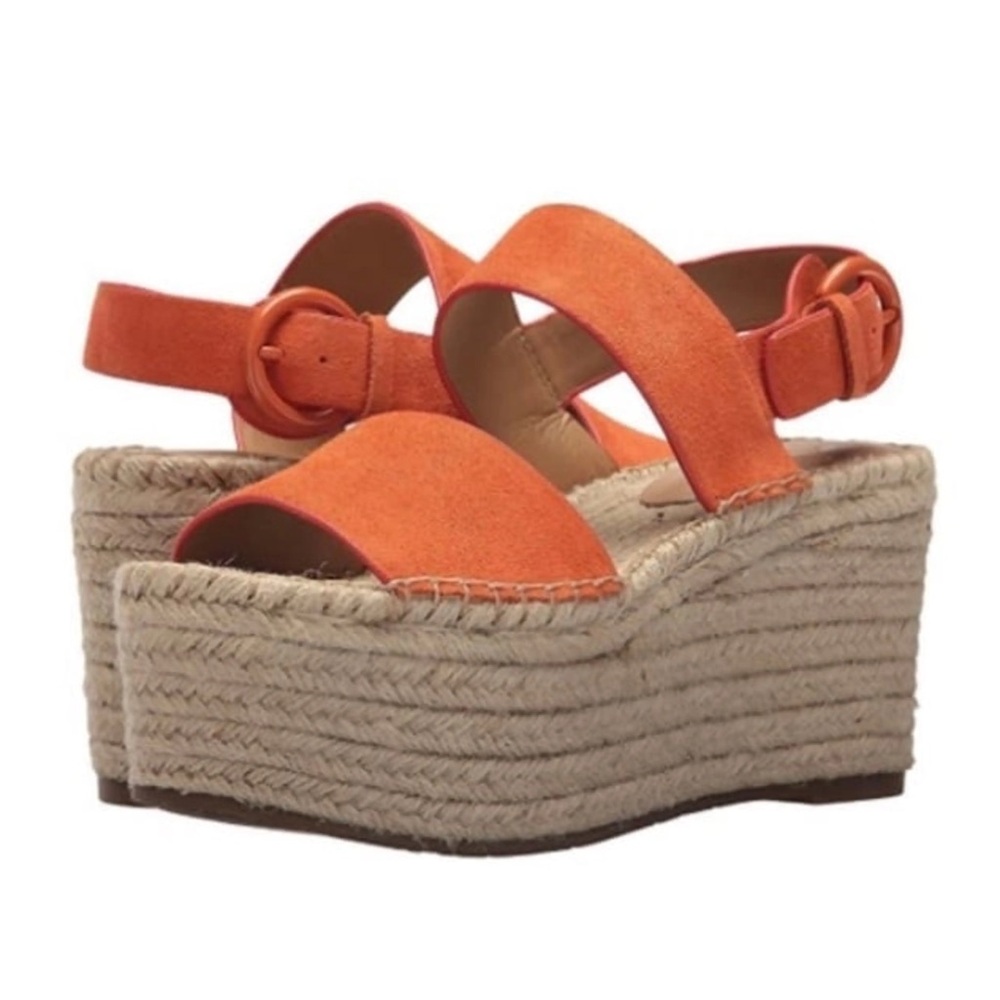 Marc Fisher LTD Renni Platform Espadrille Wedge Sandals Orange Suede Size 5 - Picture 2 of 16